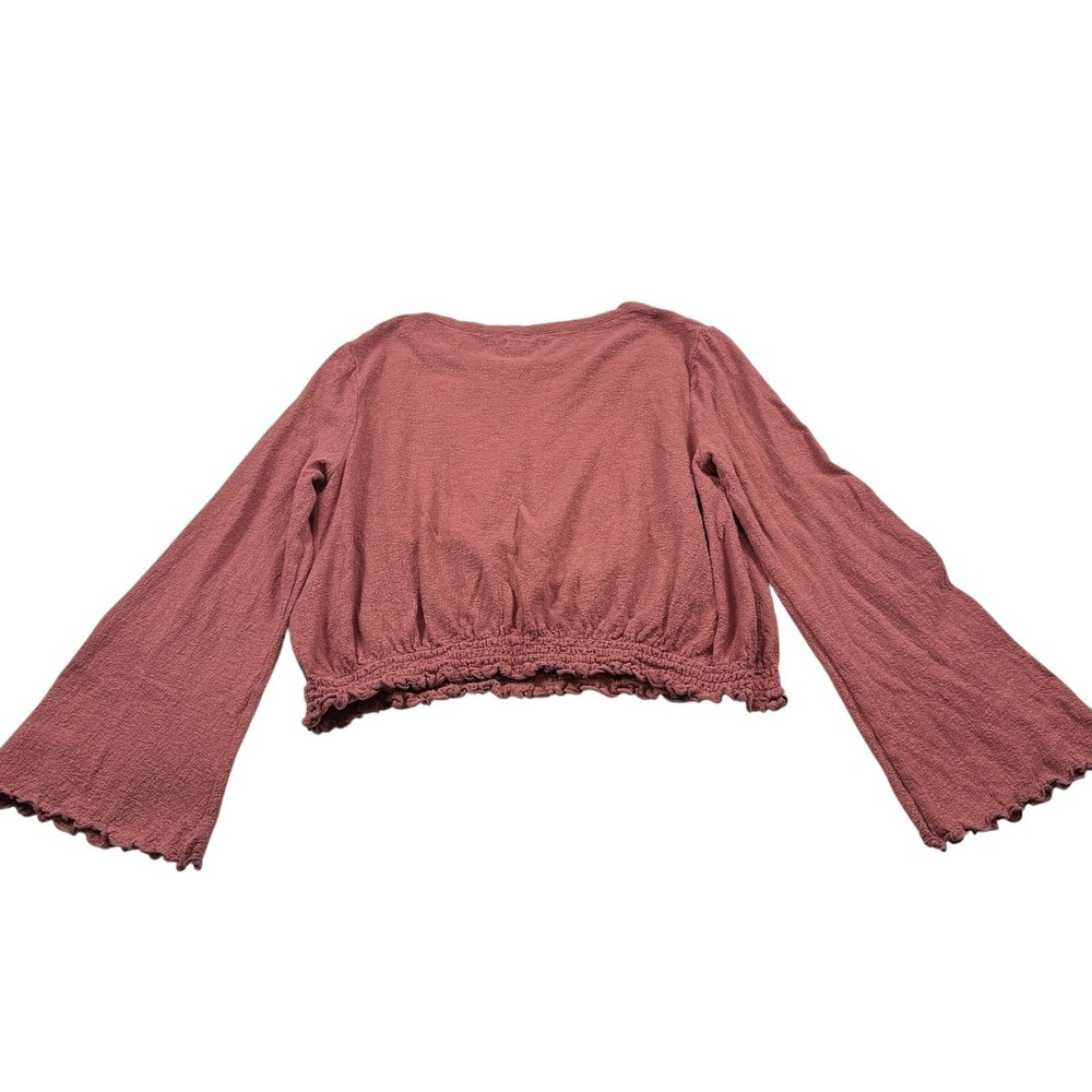 Madewell Mauve Pink Smocked Bell Sleeve Blouse 100%‎ Cotton Large Boho Romantic - Picture 2 of 5